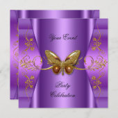 任意のエレガントイベントパーティー紫金ゴールド蝶 招待状 (正面/裏面)