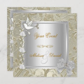 任意のエレガントイベント金ゴールドシルバーホワイトドーブダマスク 招待状 (正面/裏面)