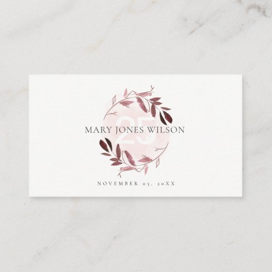 任意のエレガント年齢ピンク紫色の動物相リース誕生日 プレイスカード (裏面)