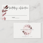 任意のエレガント年齢ピンク紫色の動物相リース誕生日 プレイスカード (正面/裏面)