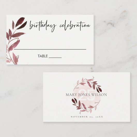 任意のエレガント年齢ピンク紫色の動物相リース誕生日 プレイスカード (正面/裏面)