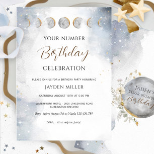 任意のエレガント数の銀、金ゴールド天体誕生日 招待状