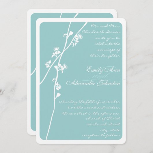 任意のカスタムカラー野生の花の結婚枝 招待状 (正面/裏面)