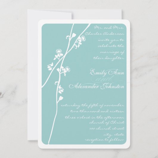 任意のカスタムカラー野生の花の結婚枝 招待状 (正面)