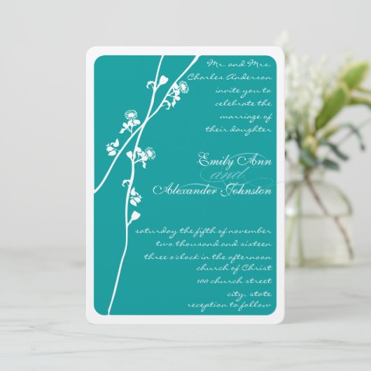 任意のカスタムカラー野生の花の結婚枝 招待状 (スタンド正面)