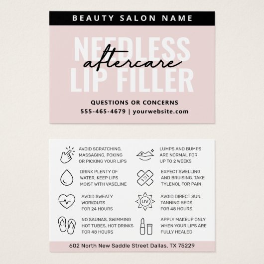 任意のカラーニードル唇フィラーアフターケアカード (正面&裏面)