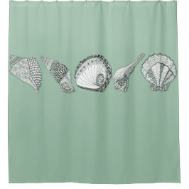 任意のカラーバックグラウンドの手描き貝殻アート シャワーカーテン