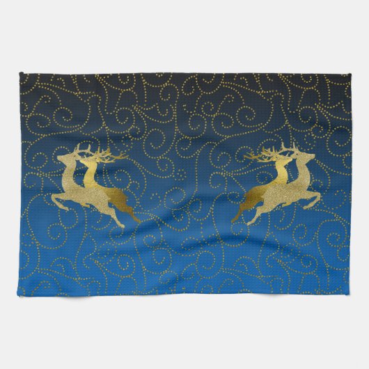 任意のカラーブラック2グラデーション金ゴールドトナディアホリデイ キッチンタオル (横)