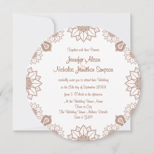 任意のカラーヘンナマンダラスタイルパター結婚ン 招待状 (正面)