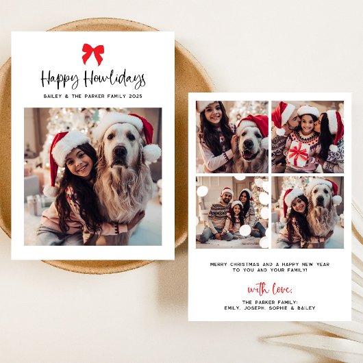 任意のカラーボウ | Happy Howlidays with Pet Photo シーズンカード