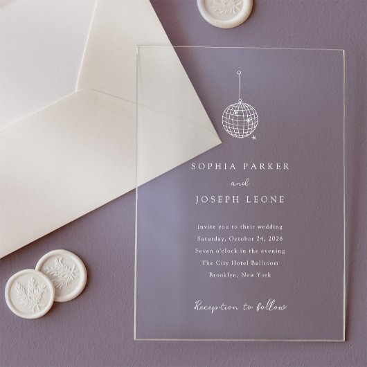 任意のカラーミニマリストディスコボール | ウェディング アクリル招待状