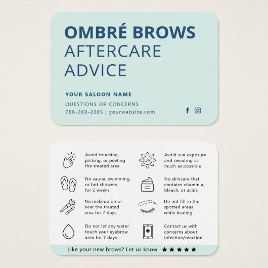 任意のカラーミントパウダーグラデーションブローズアフターケアアドバイス (正面&裏面)