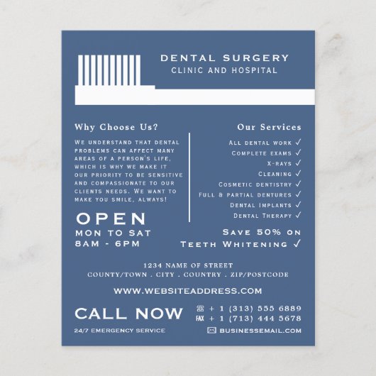 任意のカラー歯ブラシ、歯科、歯医者の広告 チラシ (正面)