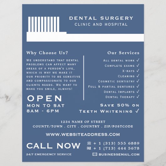 任意のカラー歯ブラシ、歯科、歯医者の広告 チラシ (正面)