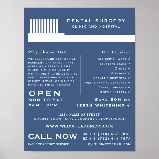 任意のカラー歯ブラシ、歯科、歯医者の広告 ポスター (正面)