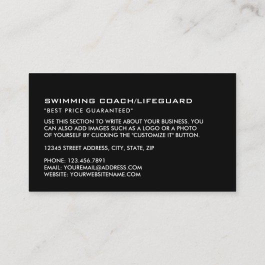 任意のカラー泳ぐ人アイコン、スイミングコーチとライフガード 名刺 (裏面)