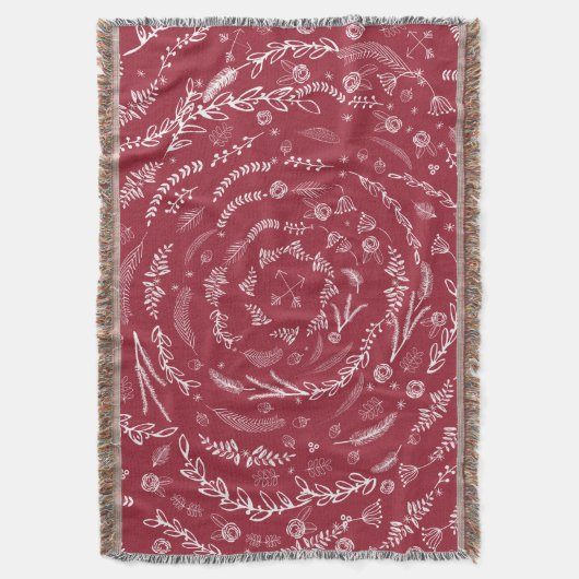 任意のカラー素朴ホリデーフォークアートフローラガーランド スローブランケット (正面縦)