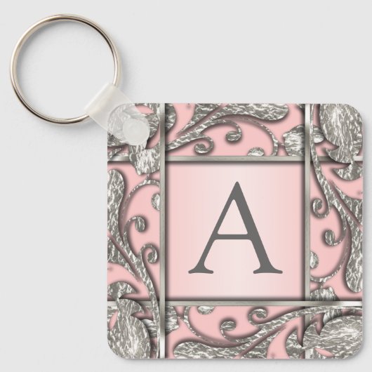 任意のカラー銀格子モノグラム キーホルダー (正面)