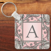 任意のカラー銀格子モノグラム キーホルダー (正面)