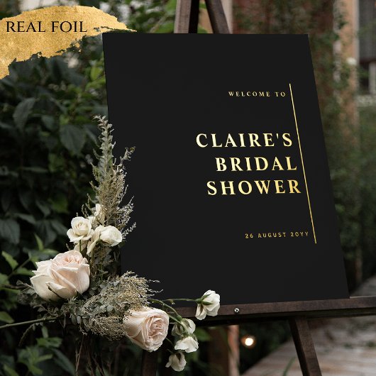 任意のシックモダンフォイル実在、黒い歓迎サイン 箔ポスター