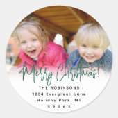 任意のスクリプトのラウンドフォトグリーン差出人住所ラベル ラウンドシール (正面)