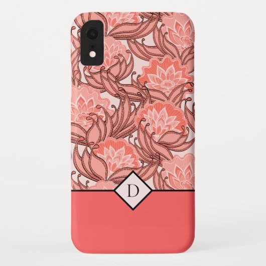 任意のスタイリッシュモノグラムを持つサンゴの花柄 Case-Mate iPhoneケース (裏面)