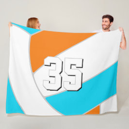 任意のチームカラーと背番号のバレーボール フリースブランケット