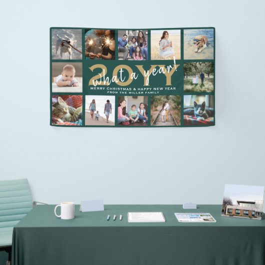 任意のテキスト12枚の写真 クリスマス 新年 グリーン ホリデー 横断幕 (トレードショー)