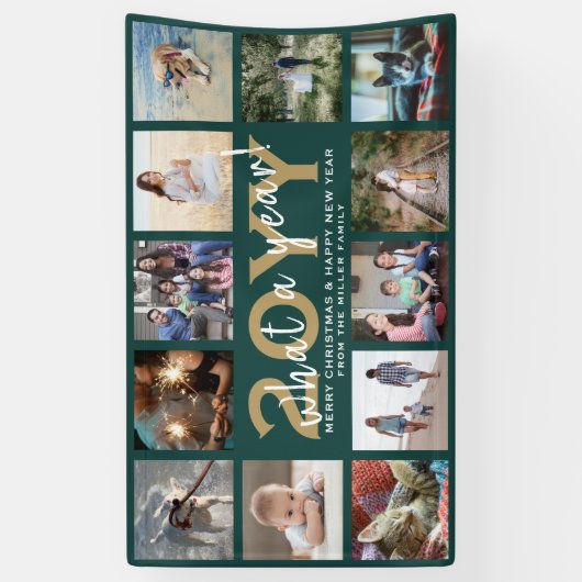 任意のテキスト12枚の写真 クリスマス 新年 グリーン ホリデー 横断幕 (縦)