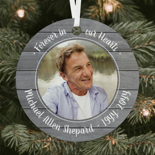 任意のテキスト2写真メモリアルエレガントな偽の灰色の木 メタルオーナメント