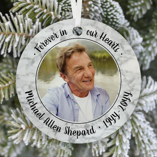 任意のテキスト2写真メモリアルエレガントな偽大理石 メタルオーナメント