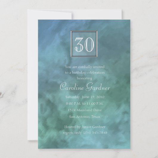 任意のナンバーブルーアクアマーブル誕生日 招待状 (正面)