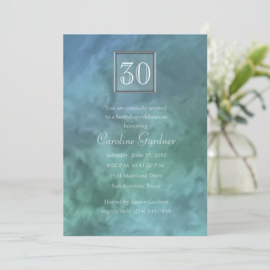 任意のナンバーブルーアクアマーブル誕生日 招待状 (スタンド正面)