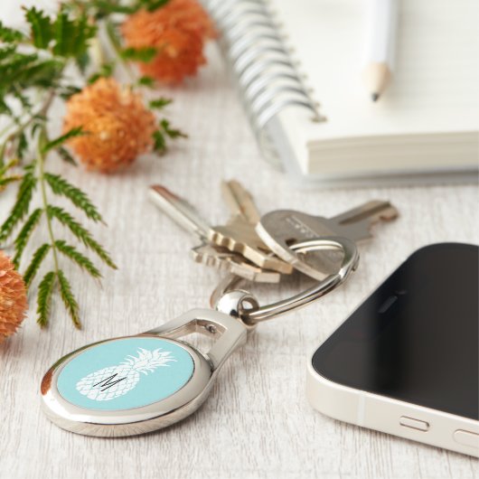 任意のバックラウンド色のモノグラム白パイナップル キーホルダー (側面)