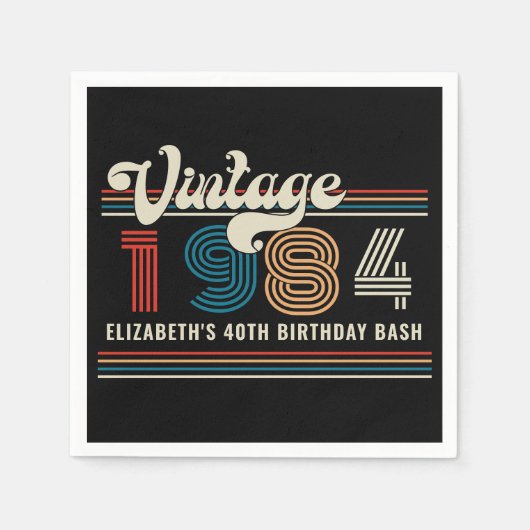 任意のパーソナライズされた年齢のヴィンテージカスタムフォト誕生日 スタンダードカクテルナプキン (正面)