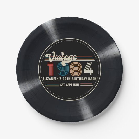 任意のパーソナライズされた年齢のヴィンテージカスタムフォト誕生日 ペーパープレート (正面)