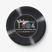 任意のパーソナライズされた年齢のヴィンテージカスタムフォト誕生日 ペーパープレート (正面)