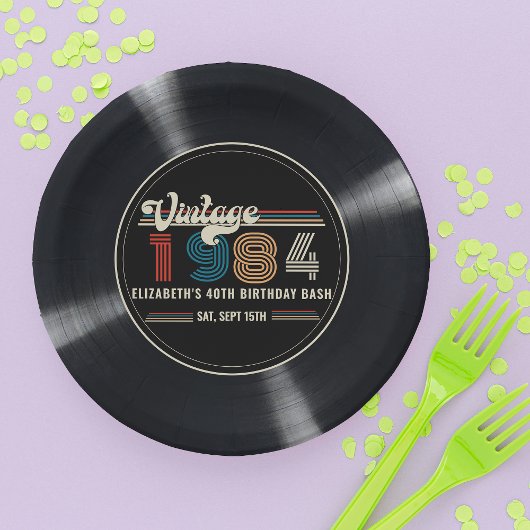 任意のパーソナライズされた年齢のヴィンテージカスタムフォト誕生日 ペーパープレート