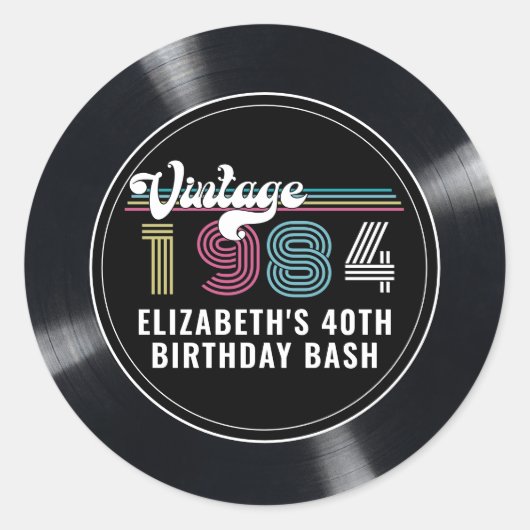 任意のパーソナライズされた年齢のヴィンテージカスタムフォト誕生日 ラウンドシール (正面)