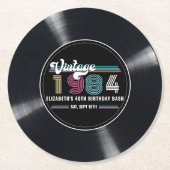 任意のパーソナライズされた年齢のヴィンテージカスタムフォト誕生日 ラウンドペーパーコースター (正面)