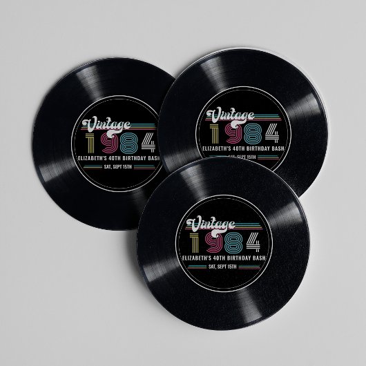 任意のパーソナライズされた年齢のヴィンテージカスタムフォト誕生日 ラウンドペーパーコースター