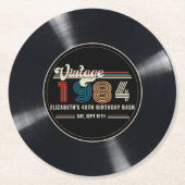 任意のパーソナライズされた年齢のヴィンテージカスタムフォト誕生日 ラウンドペーパーコースター (正面)