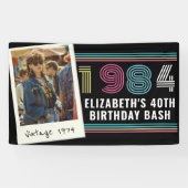 任意のパーソナライズされた年齢のヴィンテージカスタムフォト誕生日 横断幕 (横)