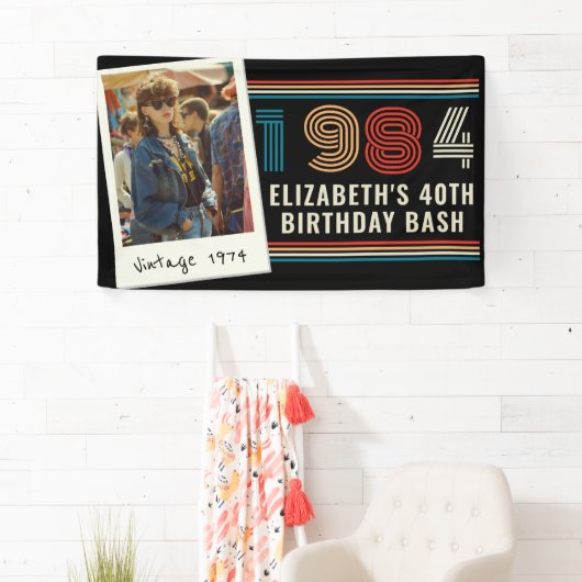 任意のパーソナライズされた年齢のヴィンテージカスタムフォト誕生日 横断幕 (インサイチュ)