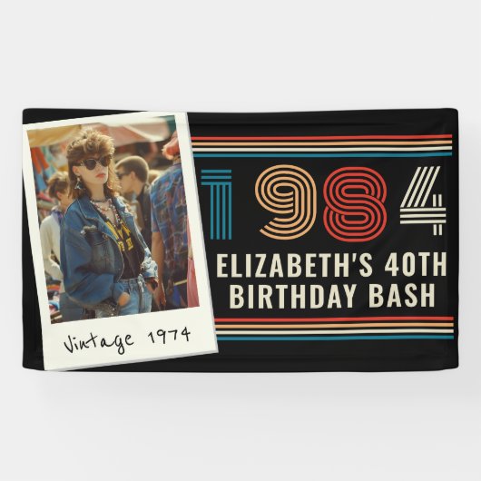 任意のパーソナライズされた年齢のヴィンテージカスタムフォト誕生日 横断幕 (横)