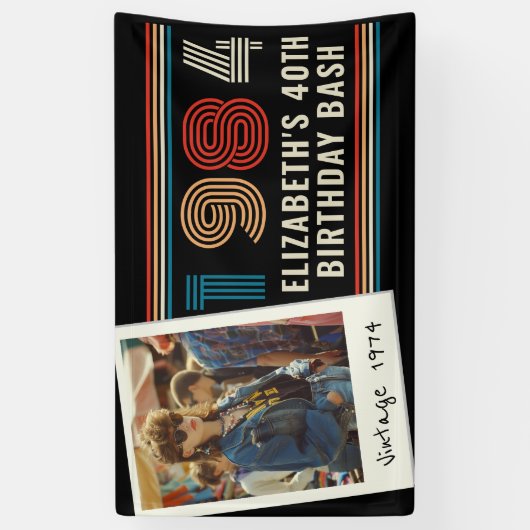 任意のパーソナライズされた年齢のヴィンテージカスタムフォト誕生日 横断幕 (縦)