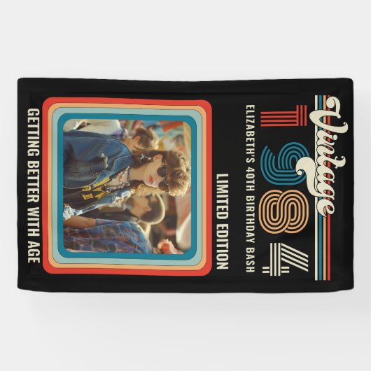 任意のパーソナライズされた年齢のヴィンテージカスタムフォト誕生日 横断幕 (横)