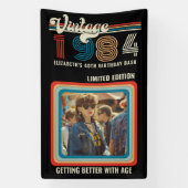 任意のパーソナライズされた年齢のヴィンテージカスタムフォト誕生日 横断幕 (縦)