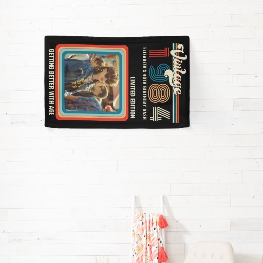 任意のパーソナライズされた年齢のヴィンテージカスタムフォト誕生日 横断幕 (インサイチュ)