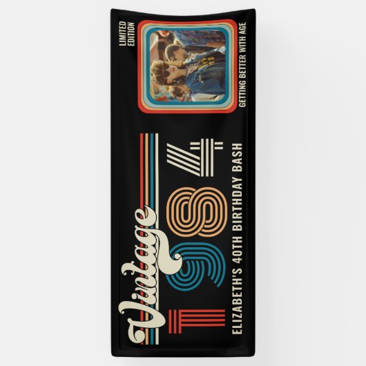 任意のパーソナライズされた年齢のヴィンテージカスタムフォト誕生日 横断幕 (縦)